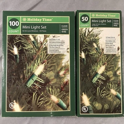 2NEW boxes Holiday Time Clear Mini Christmas Lights (1 x 100, 1 x 50) green wire - Image 1 of 4