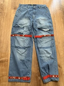 Pantalones de mezclilla Marithe Francois Girbaud años 90 rojo cinta azul pierna ancha 34 (ajuste 32x30) - Imagen 1 de 13