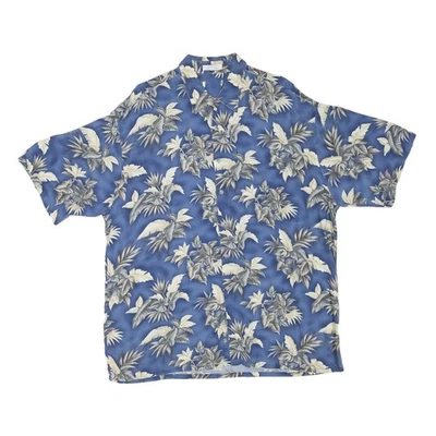 Mens Blue Rayon Hawaiian Shirt XL Tropical Leaf Print Relaxed Fit Summer - Image 1 of 4