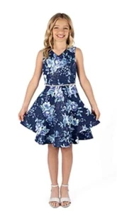 Speechless Girls Blue Rose Floral Jewel Waist A-Line Spring Garden Dress Size 8 - Picture 1 of 14