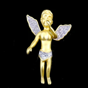 NEW WHITE ON 14K YELLOW GOLD FINISH ANGEL BEAUTIFUL FRESH PENDANT & NECKLACE SET - Picture 1 of 5