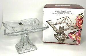 Crystal Glass Square Pedestal Candy Dish Plate Laurie Collection By Studio Japan