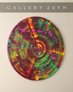 ๐ฅ SUBLIME! DANISH MODERN ORIG ABSTRACT DISC OIL PAINTING! POP ART VTG WALL ๐ฅ - Picture 1 of 7