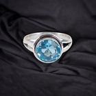 For Gift Blue Topaz Gemstone 925 Sterling Silver Handmade Ring Jewelry Ring