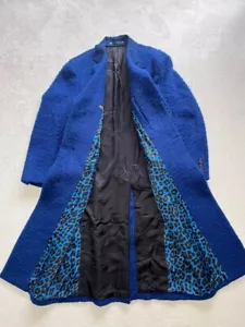 Paul Smith Men's Wool Long Coat Jacket Leopard Print Size M Blue Leather F/S - Picture 1 of 10