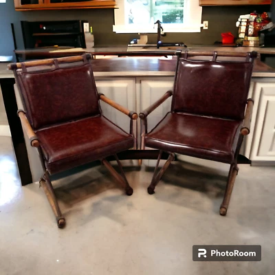 Sillas de campaña vintage INCA Prod roble y hierro forjado California MCM Foto 1 de 4