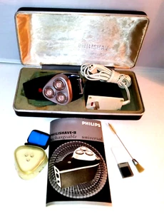 Philips Philishave Rechargeable Shaver 3 Heads Trimmer Case Brushes Book Vintage - Picture 1 of 6