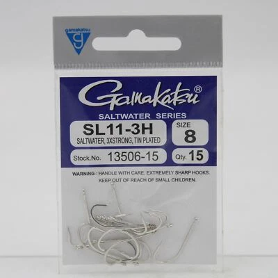 Gamakatsu Saltwater Series Fishing Hooks SL11-3H Size 8 13506 15 Pack 3X Strong - Image 1 of 3