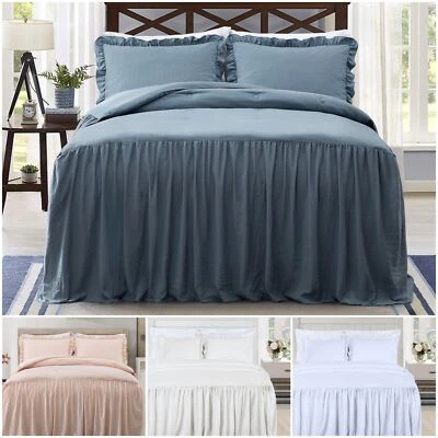 Chezmoi Collection French Country Chic Farmhouse Ruffle Skirt Bedspread Set - Image 1 of 4