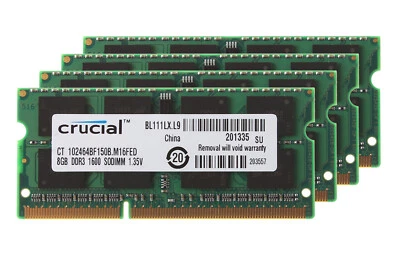 Crucial 4X 8GB 2Rx8 PC3L-12800S DDR3L 1600Mhz SODIMM RAM Laptop Memory Intel 32G - Image 1 of 4