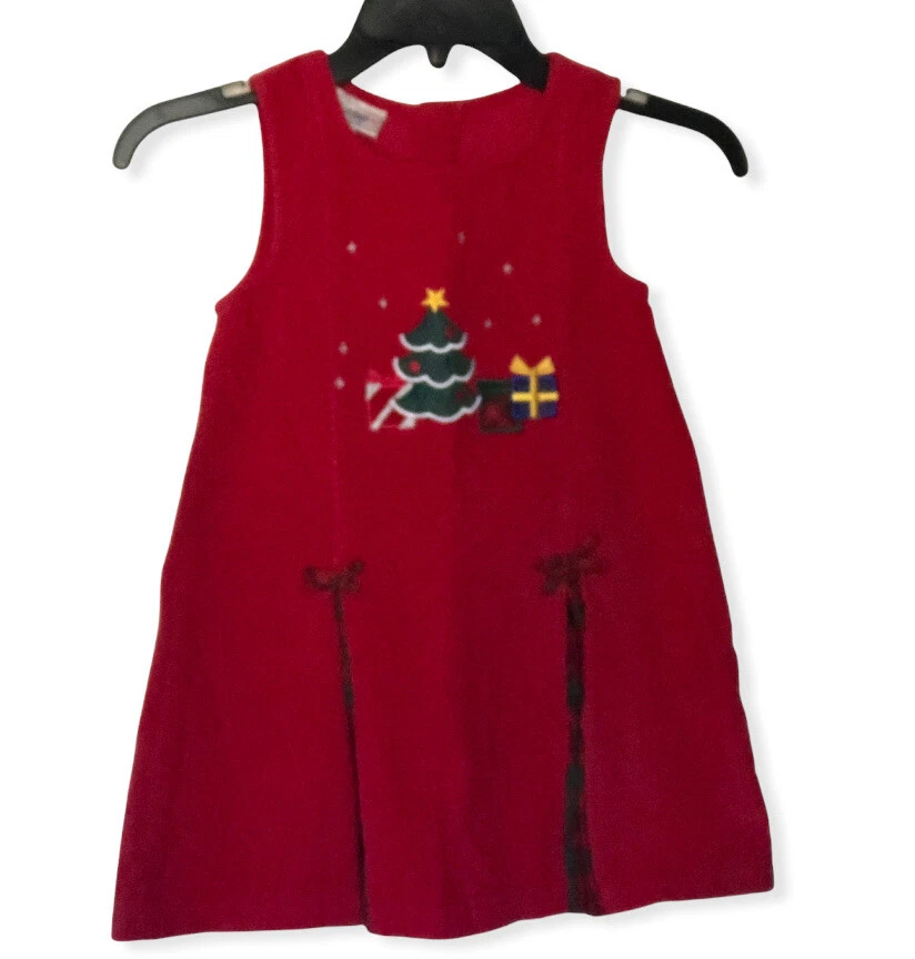 Samantha Says Girl’s Sz 4 Christmas Dress Embroidered Red Corduroy Jumper  - Image 1 of 4