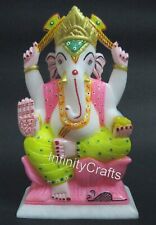 09 Inches Marble Ganpati Ji Statue Handcrafted Lambodar from Indian Cottage Art