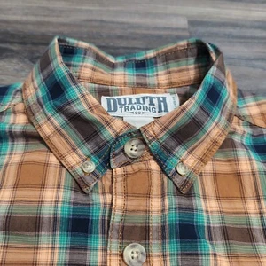 Duluth Trading Shirt Men's S Orange Green Plaid Relaxed Fit 38922 S/S 5T - Picture 1 of 6