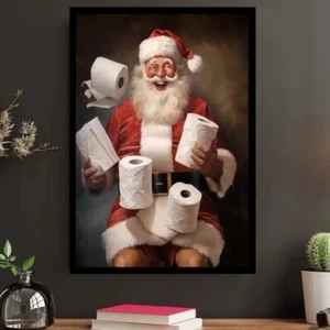 Impresión artística en lienzo divertido de Papá Noel enmarcado 40 cm x 30 cm - Imagen 1 de 5