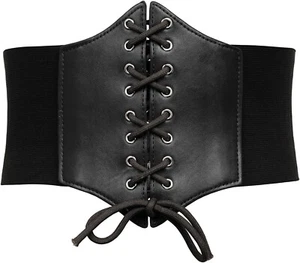 Nuevo corsé con cordones de cinturón elástico negro para mujer - Imagen 1 de 7