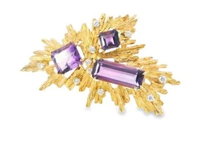 18k Yellow Gold Van Cleef & Arpels Vintage Amethyst Diamond Pin - Picture 1 of 4