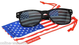 US American Flag Lens Retro Sunglasses Glasses US Patriotic 4th of July Black - Picture 1 of 2
