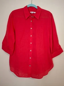 Chico's Size 1 Medium Red 100% Linen 3/4 Sleeve Button Up Down Shirt Top - Picture 1 of 9
