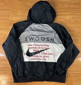 Vintage Nike Double Swoosh Windbreaker Jacke XXL Schwarz Logo Spell Out Kapuze - Bild 1 von 10
