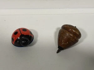 Vintage West Germany Lili Ladybug Toy & Wooden Top W/ Metal Tip - Picture 1 of 8