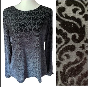 Talbots Y2K Top Burnout Samt Damast Strick Stretch Whimsigoth Witchy M - Bild 1 von 12