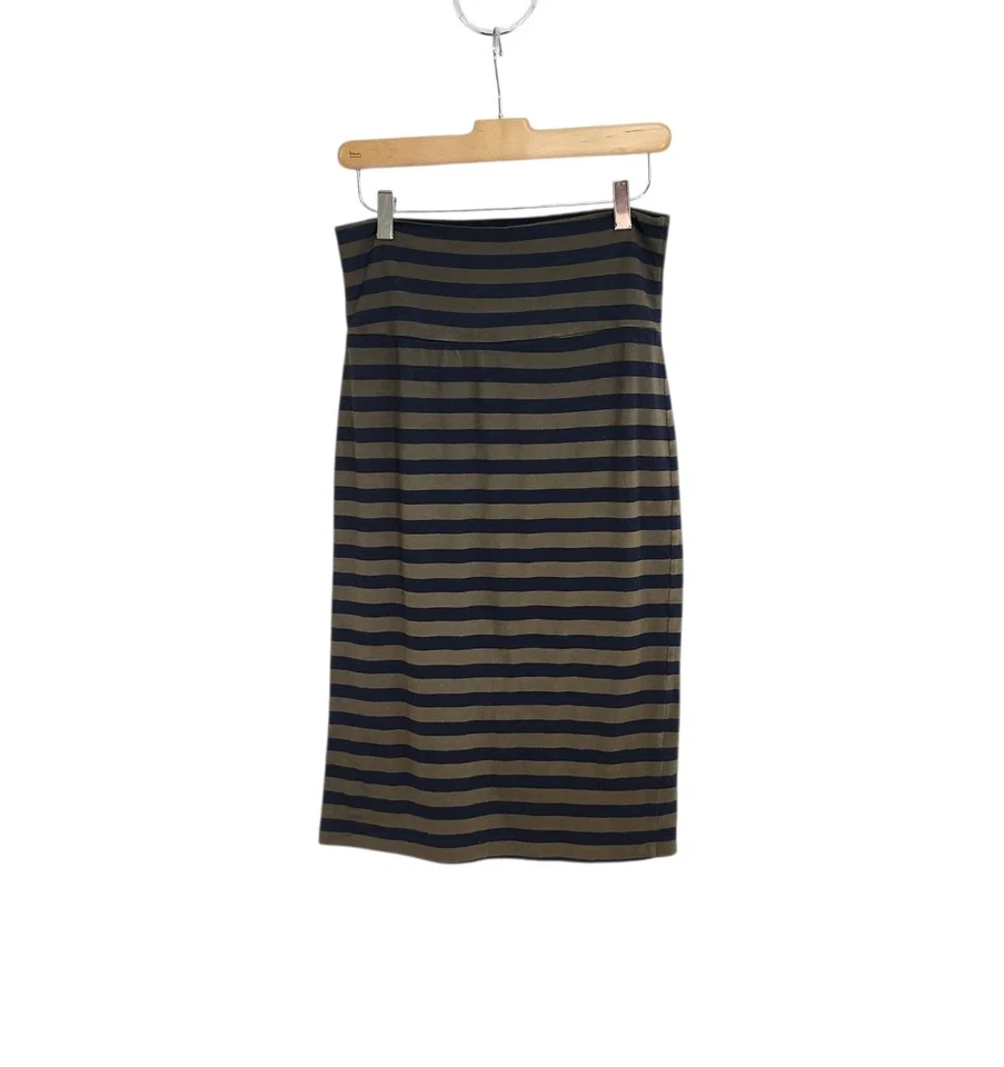 Espléndida Falda Lápiz Informal Azul Marino Verde Oliva Rayas Cintura Enrollada Talla Pequeña Foto 1 de 4