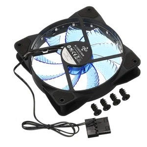 Computer Case Fan 650-2000RPM 120mm 4 Pin Blue 15 LED with Rubber Pads 4 Screws - Afbeelding 1 van 5