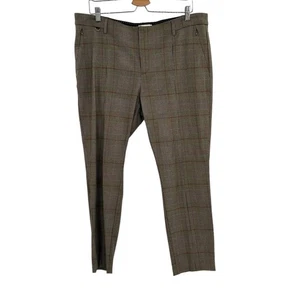 Anthropologie The Essential Slim Trouser Pants Cropped Plaid Brown Tan Size 14 - Picture 1 of 10