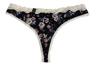 Torrid Panties Womens 3 Cotton Thong Black Floral Lace Cotton NEW - Picture 1 of 3