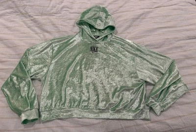 GRANDE Sudadera con Capucha Nike Verde Neón Terciopelo Aplastado Recortada Foto 1 de 3