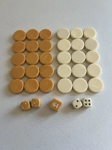 Vtg Backgammon 30 Butterscotch & Cream Bakelite + 5 Dice - Picture 1 of 4