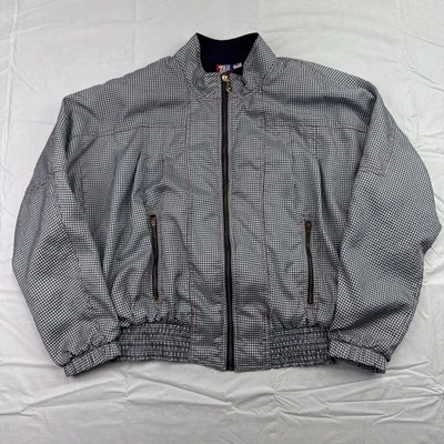 Chaqueta de bombardero de guinga a cuadros cola de colección cremallera completa para mujer talla XS azul/blanco Foto 1 de 4