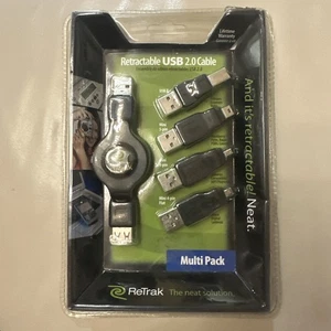 Retrak Retractable USB 2.0 5 Kit Pouch Included(3ft/1m)New As Seen In Pictures - Picture 1 of 2