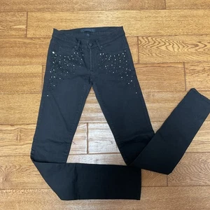 Juicy Couture Youth Girls Black Rhinestone Skinny Jeans 24 Tall 32 inseam (613) - Picture 1 of 11