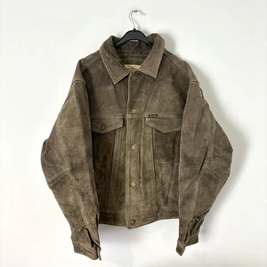 Vintage Diesel Workwear Brown Suede Leather Western Trucker Jacket Men's Medium - Picture 1 of 9