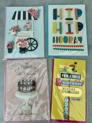Lot Of 4 NEW Burgoyne Hand Crafted 3D Happy Birthday Cards & Envelopes - Image 1 of 2