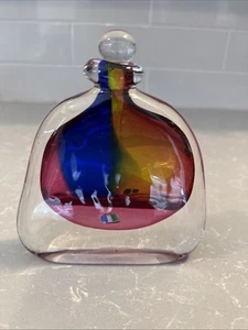 Chris Comins Sommerso Studio Glass Flat Perfume Bottle Pink Blue Yellow Signed - Picture 1 of 9