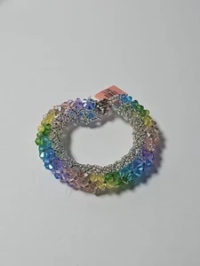 NWT D'Joy Rainbow Crystal Beaded Bracelet Colorful Style 925 Marked Clasp Silver - Picture 1 of 6