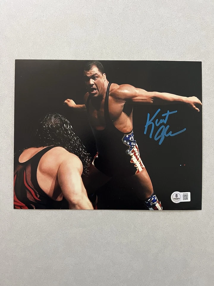 Foto autografada 8x10 assinada por Kurt Angle Beckett BAS CERTIFICADO DE AUTENTICIDADE WWE WWF Wrestling TNA - Imagem 1 de 1