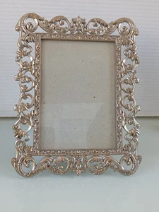 Pewter Colored Metal Floral Design Filigree 5x7 Photo Picture Frame Tabletop - Picture 1 of 11