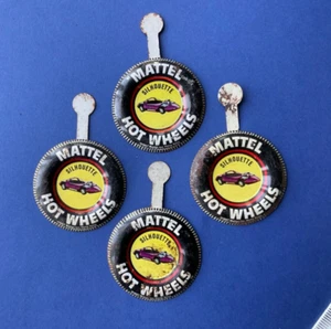 HOT WHEELS Mattel Vintage Tin Badges x4. Silhouette motor toy car job lot. - Picture 1 of 4