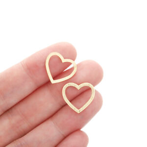 30Pcs Raw Brass Textured Heart Connectors Open Heart Charms for Jewelry Making