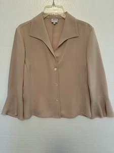 Armani Italy Women's Blouse Button Down Winged Collar Bell Tiered Sleeve Pink - Picture 1 of 10