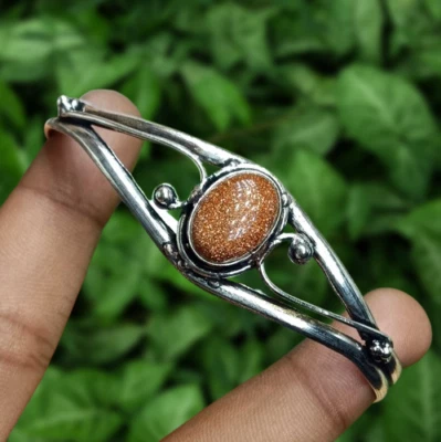 Подарочный женский браслет с солнечным камнем овальной огранки 10*14 с драгоценными камнями покрытие серебро 925 - Изображение 1 из 4