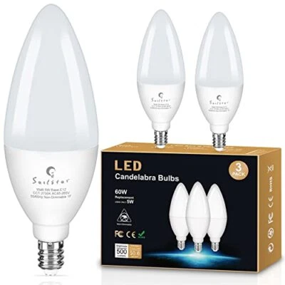 Candelabra Light 5W Bulbs Equivalent 60W, E12 Small Base Type B LED Bulbs,3-Pack - Image 1 of 4