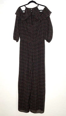 Mono Michael Kors Negro Volantes Rojo Rosa Manga Larga Fuera del Hombro - Talla L Foto 1 de 4