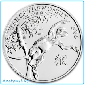 Großbritannien Lunar Jahr des Affen 2016 - 1 oz .999 Silbermünze - Stempelglanz gekapselt - Bild 1 von 2