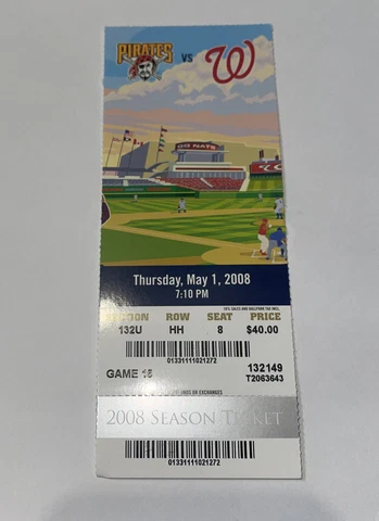 Pittsburgh Pirates Vs Washington Nationals Game day ticket Stub. 5/1/2008 Cover