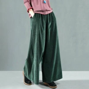 Corduroy Wide Leg Trousers Vintage Womens Autumn Casual Solid Loose Baggy Pants - Picture 1 of 14