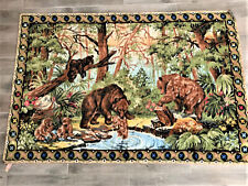 Vintage Belgium Large 73 x 49" Bears In The Forest Wall Tapestry